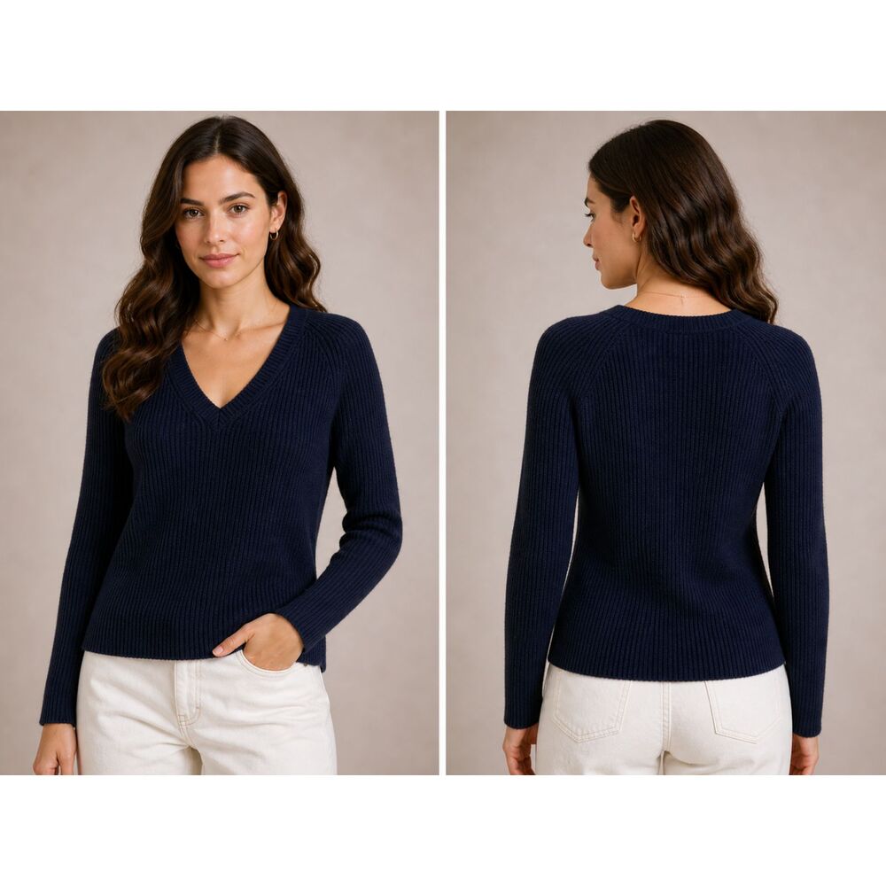 Talbots Preppy V Neck Navy Sweater Womens Size Small Nautical Classic